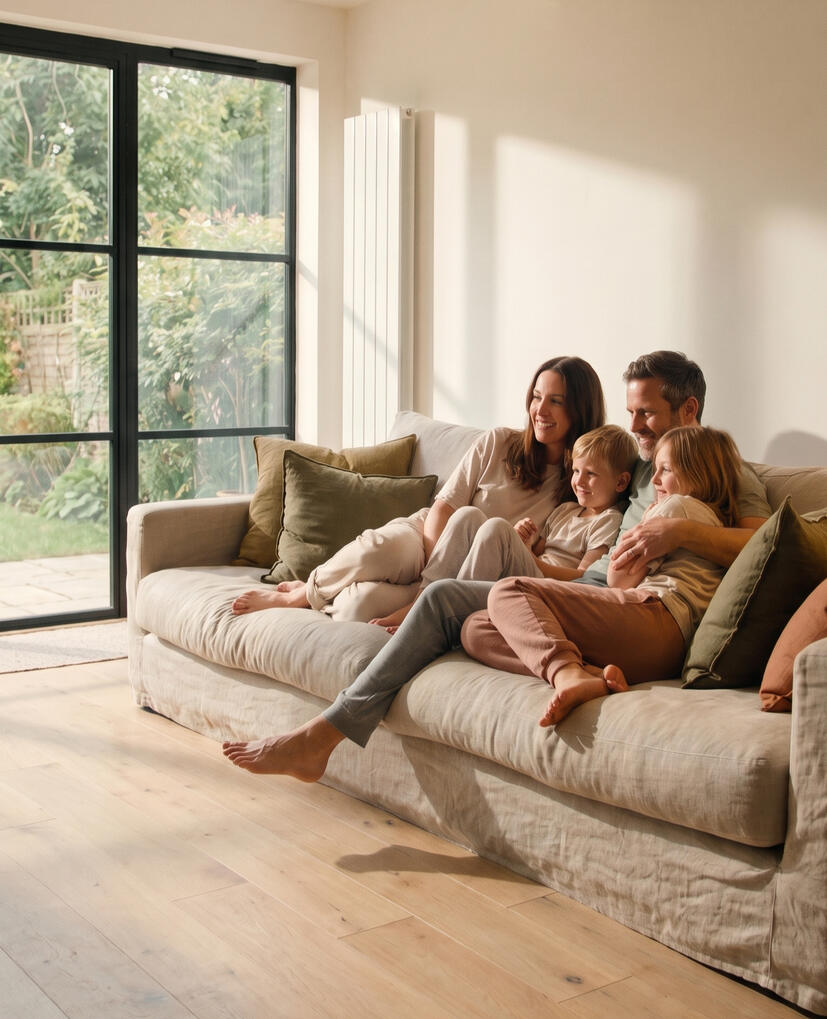Young family watching TV together